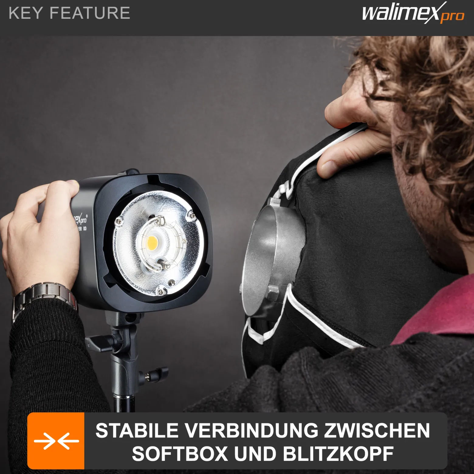 Walimex Softboxadapter für Octagon Striplight - 152 x 152 x 30 mm - aus Metall - Lichtformer-Adapter für Softboxen Striplight - kompatibel mit Hensel EH / Richter Blitzsystemen