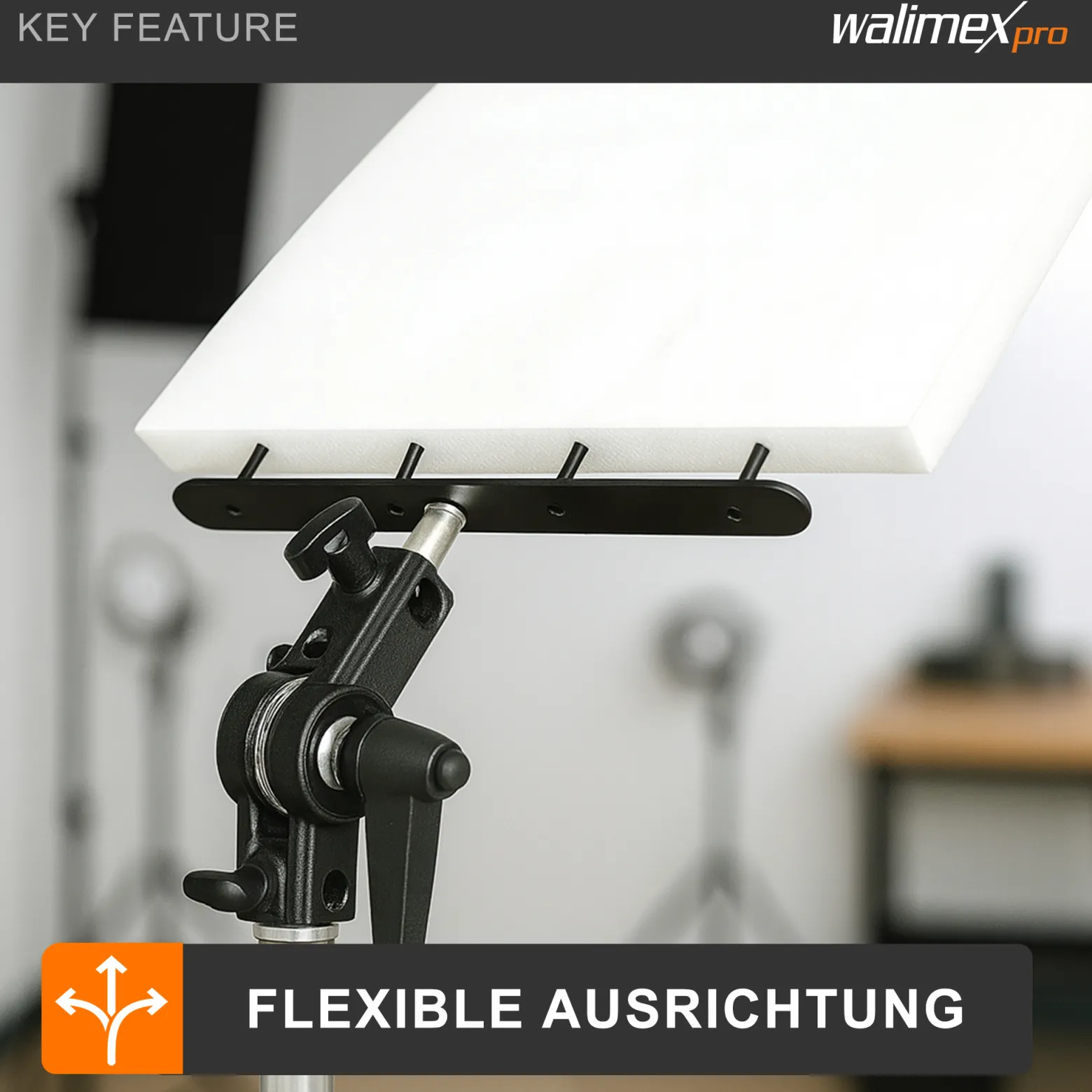 Walimex Styroporgabel mit Halterung, 4-zackige Gabel für Styroporplatten, neigbare Spigot Halterung mit 5/8 Zoll und 1/4 sowie 3/8 Zoll Gewinde, ideal zum Aufhellen und Abdunkeln