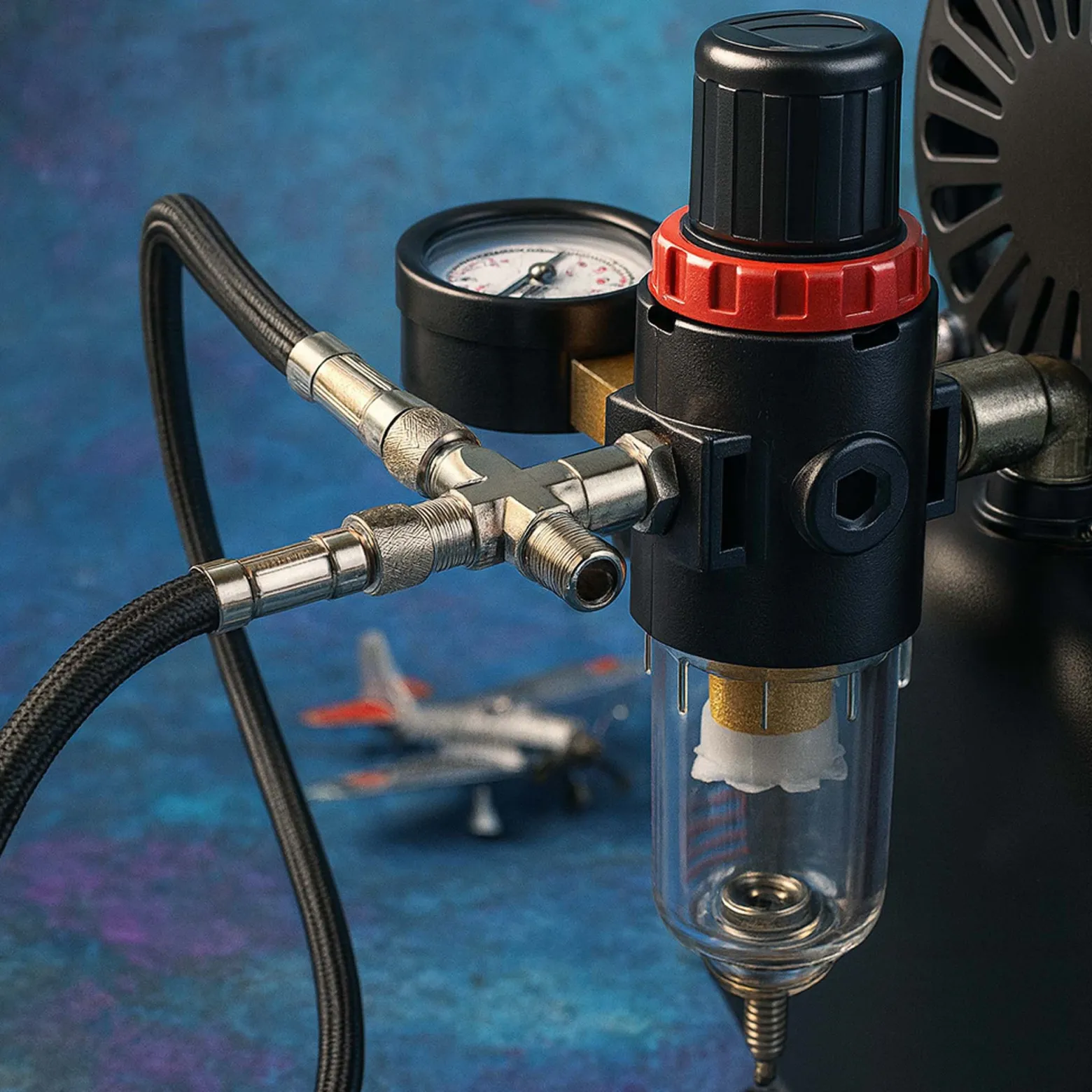 Wiltec Airbrush Druckluftverteiler 4-fach, 3x 9,51 mm (1/8") AG und 1x 9,51 mm (1/8") IG, Verteiler Adapter aus Metall