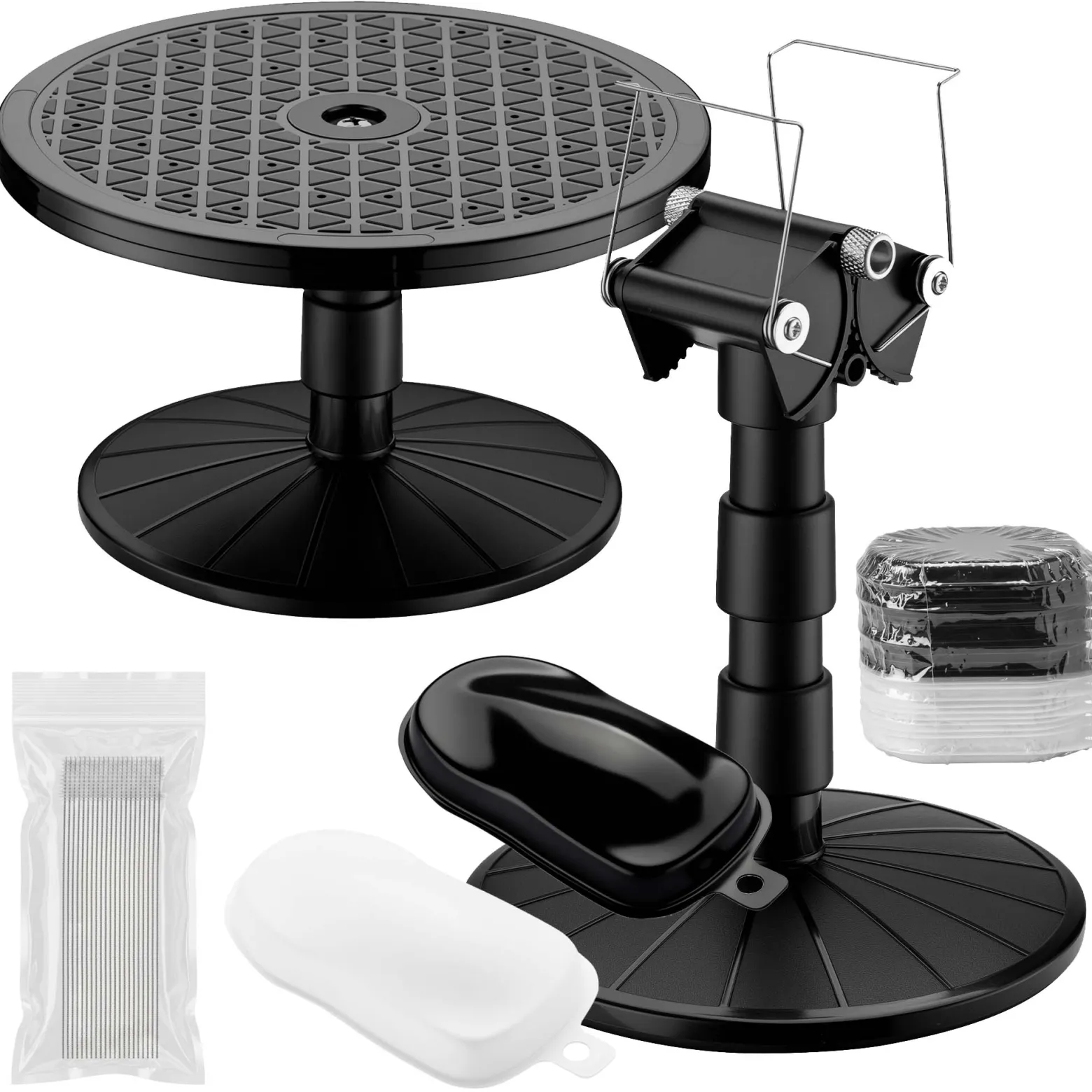 Wiltec Airbrush Lackierständer Set mit Drehteller, 20x Reinigungsbürste und 30x Folienmodell Speed Shapes