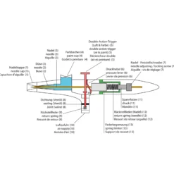 Wiltec Airbrush Pistole Set Typ 130T mit Double Action Funktion, Nadel und Düse Ø 0,2-0,5 mm, 1 Farbbecher, Adapter für Modellbau, Nailart usw.