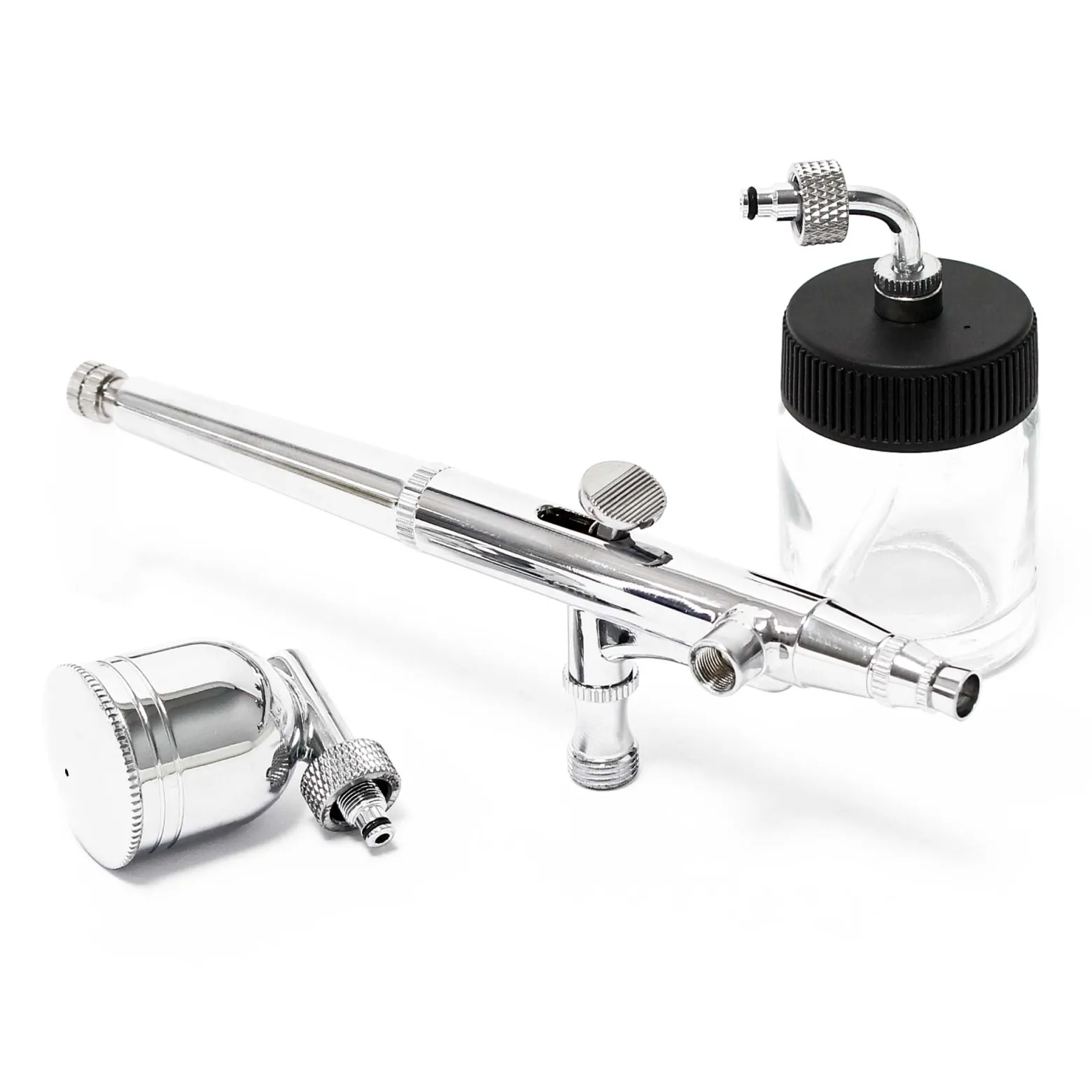 Wiltec Airbrush Pistole Typ 134K mit Double Action Funktion, Düse Ø 0,2-0,5 mm, 2 Farbbecher, Adapter für Modellbau, Nailart usw.