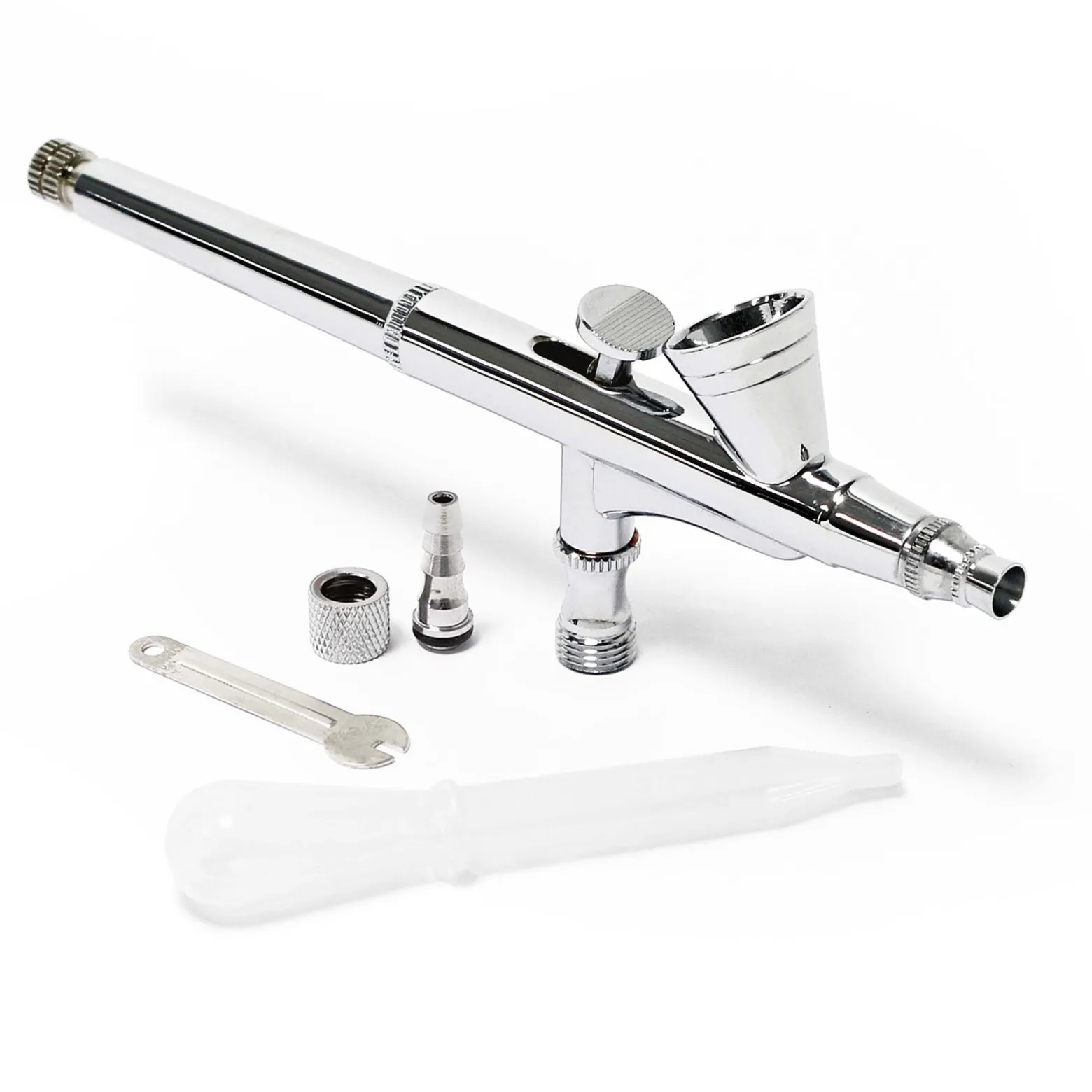 Wiltec Airbrush Pistole Typ 135 mit Double Action Funktion, Düse Ø 0,3 mm, 2 ml Farbbecher, Pipette, Adapter für Modellbau, Nailart usw.