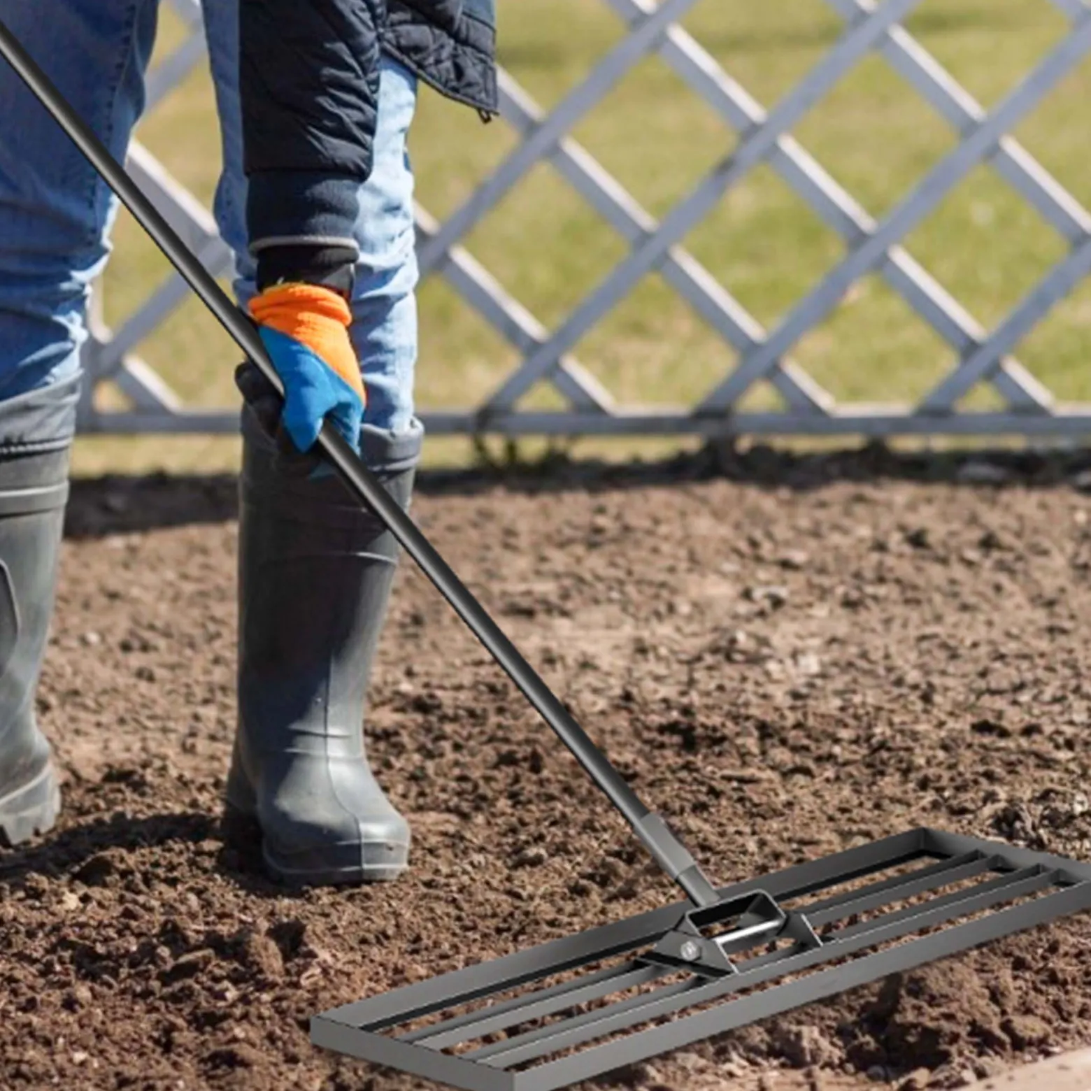 Wiltec Aluminium Rasenrakel 76 x 25,4 cm Mit 2 m Stiel, Unebenheiten Ausgleichen, Leveler Gartengerät Zum Sanden