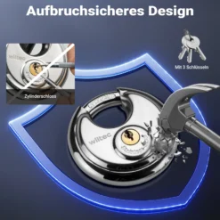 Wiltec Anhängerschloss mit Scharniersystem 70 mm Vorhängeschloss, Diebstahlsicherung aus Stahl für Anhänger