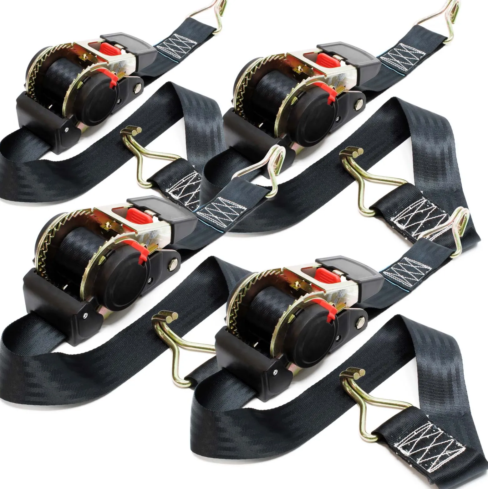Wiltec Automatik Zurrgurt 4er Set 750 daN Zuglast 1,8m x 50mm PES Spanngurt mit Spitzhaken selbstaufrollend, ideal für Autotransport