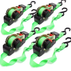 Wiltec Automatik Zurrgurt 4er Set 320 daN Zuglast 1,8m x 25mm PES Spanngurt mit S-Haken selbstaufrollend, ideal für Autotransport