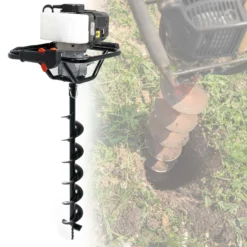 Wiltec Benzin Erdlochbohrer Set mit 100 mm Bohrer, 1,4 kW 1,9 PS 52ccm Pfahlbohrer Pflanzenbohrer