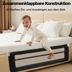 Wiltec Bettschutzgitter 180 x 42 cm, klappbares Bettgitter, Kinder Rausfallschutz aus Nylon und Metall, Absturzsicherung Bett einfache Montage