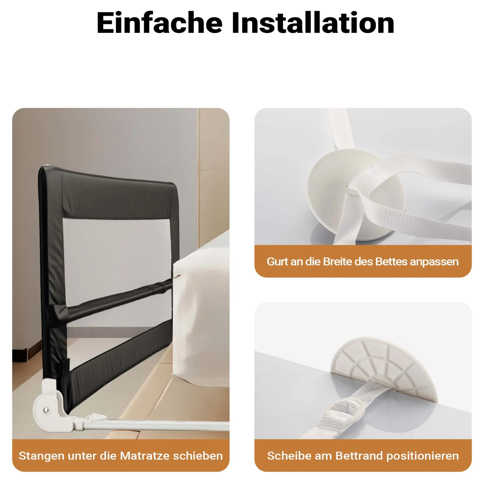 Wiltec Bettschutzgitter 150 x 42 cm, klappbares Bettgitter, Kinder Rausfallschutz aus Nylon und Metall, Absturzsicherung Bett einfache Montage