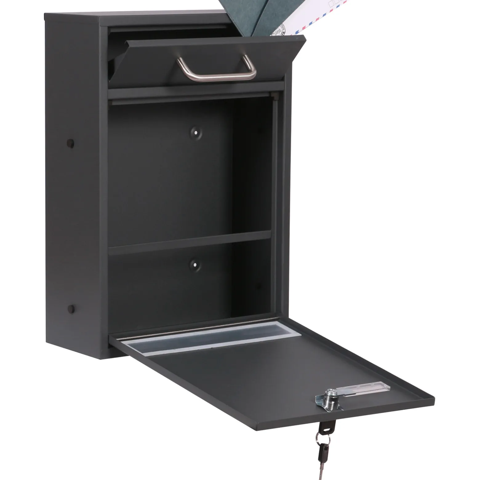 Wiltec Briefkasten anthrazit V53 Postkasten mit Namensschild, Sichtfenstern und 2 Schlüsseln als Wandbriefkasten oder Standbriefkasten