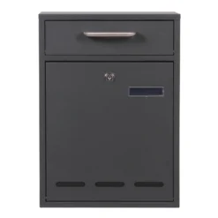 Wiltec Briefkasten anthrazit V53 Postkasten mit Namensschild, Sichtfenstern und 2 Schlüsseln als Wandbriefkasten oder Standbriefkasten