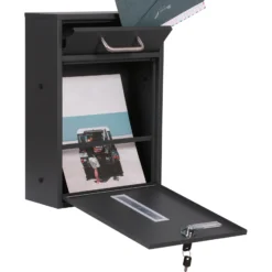 Wiltec Briefkasten anthrazit V51 Postkasten mit Namensschild, Sichtfenstern und 2 Schlüsseln als Wandbriefkasten oder Standbriefkasten