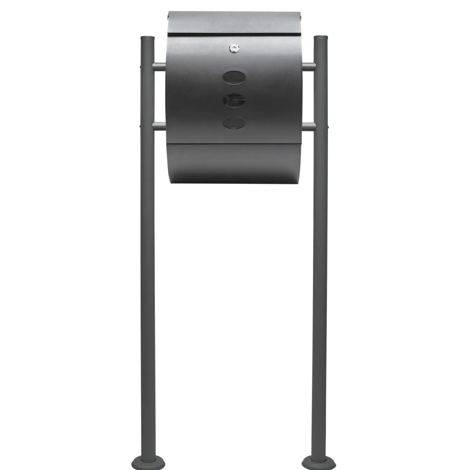Wiltec Briefkasten Set V18 Anthrazit mit Ständer, Wandbriefkasten mit Schloss, Sichtfenstern und Zeitungsrolle, Postkasten aus pulverbeschichtetem Stahl