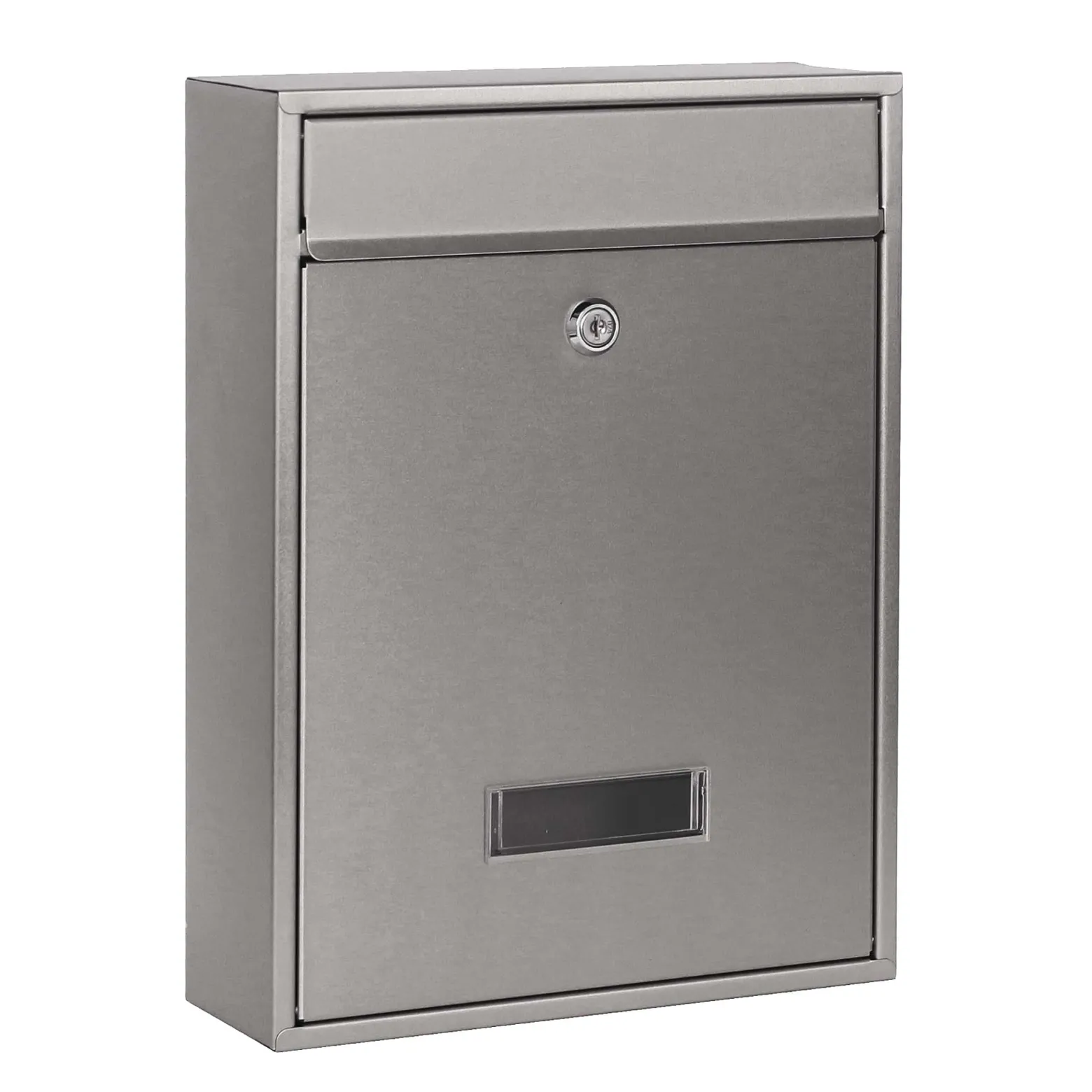 Wiltec Briefkasten silberfarben V10 Postkasten mit Namensschild, großem Briefschlitz und 2 Schlüsseln Wandbriefkasten aus pulverbeschichtetem Stahl