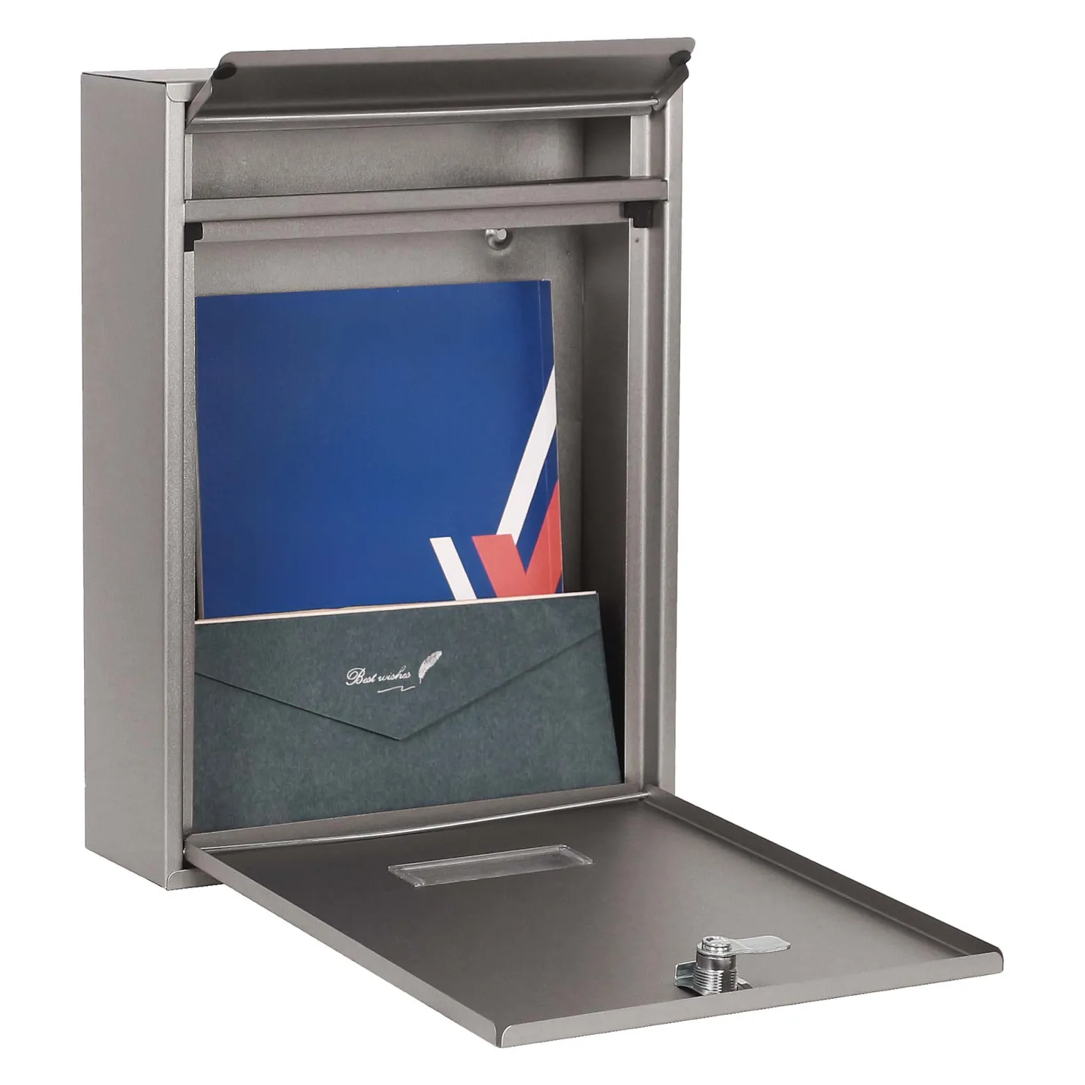 Wiltec Briefkasten silberfarben V10 Postkasten mit Namensschild, großem Briefschlitz und 2 Schlüsseln Wandbriefkasten aus pulverbeschichtetem Stahl