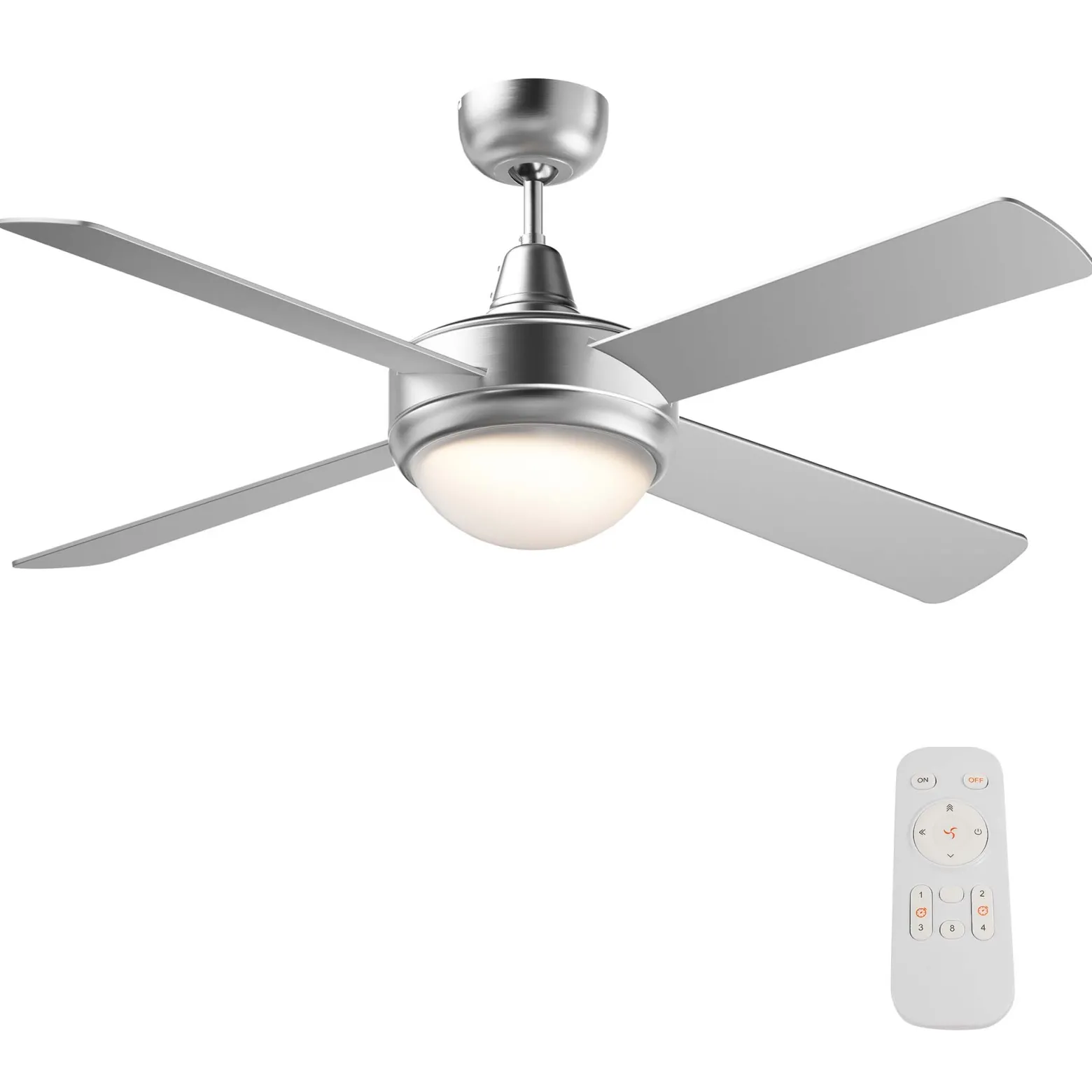 Wiltec Deckenventilator Ø 130 cm mit 4 Flügel, Ventilator mit 3 Geschwindigkeiten und Lampe, Lüfter mit Fernbedienung, Timer, Sommer- u. Wintermodus