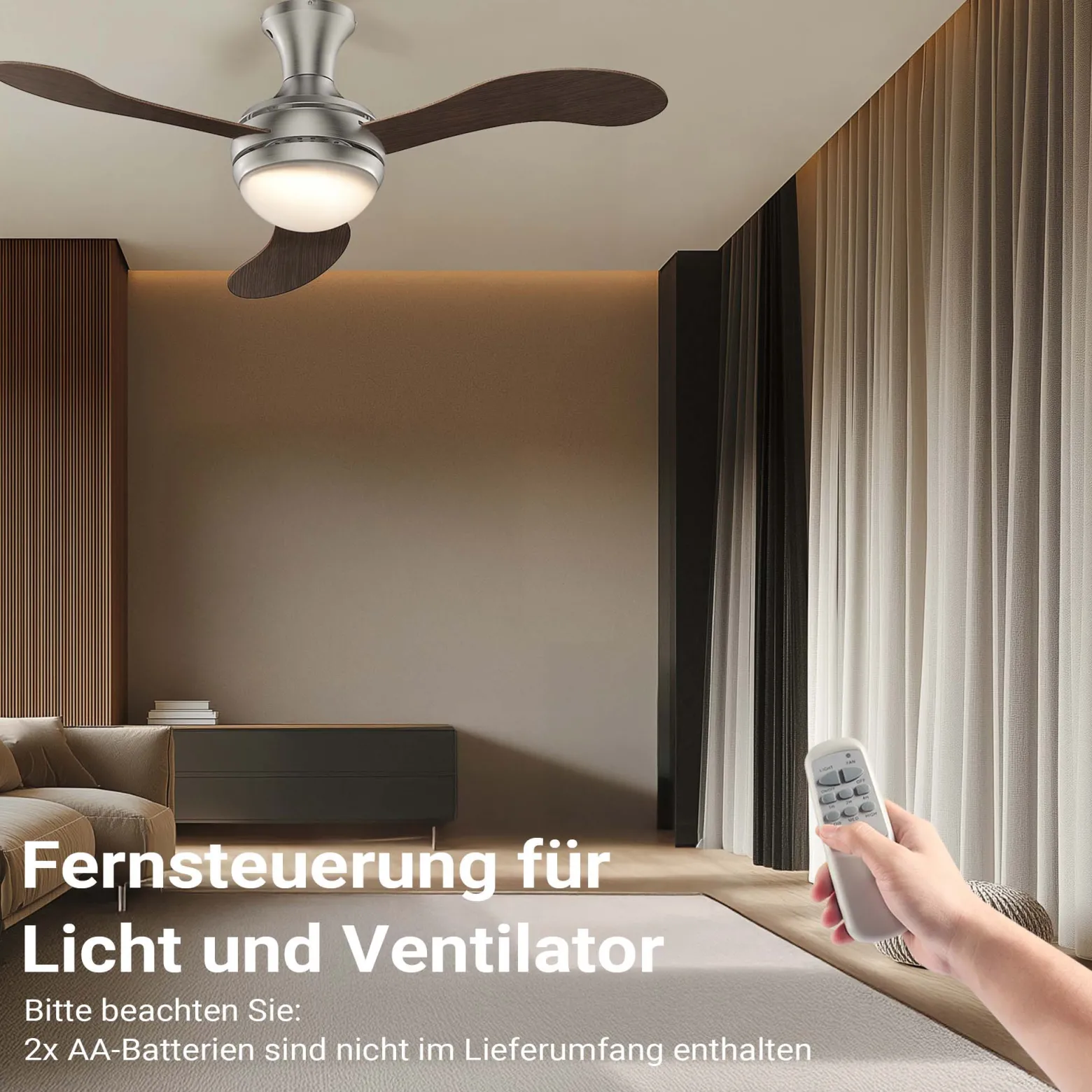 Wiltec Deckenventilator Ø 130 cm mit 3 Flügel, Ventilator mit 3 Geschwindigkeiten und Lampe, Lüfter mit Fernbedienung, Timer, Sommer- u. Wintermodus
