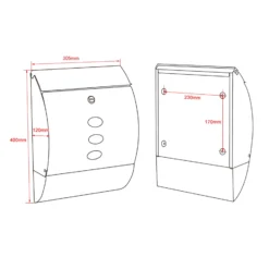 Wiltec Designer Briefkasten V18 Anthrazit 305 x 120 x 400 mm, Wandbriefkasten mit Schloss, Sichtfenstern und Zeitungsrolle, Postkasten aus pulverbeschichtetem Stahl