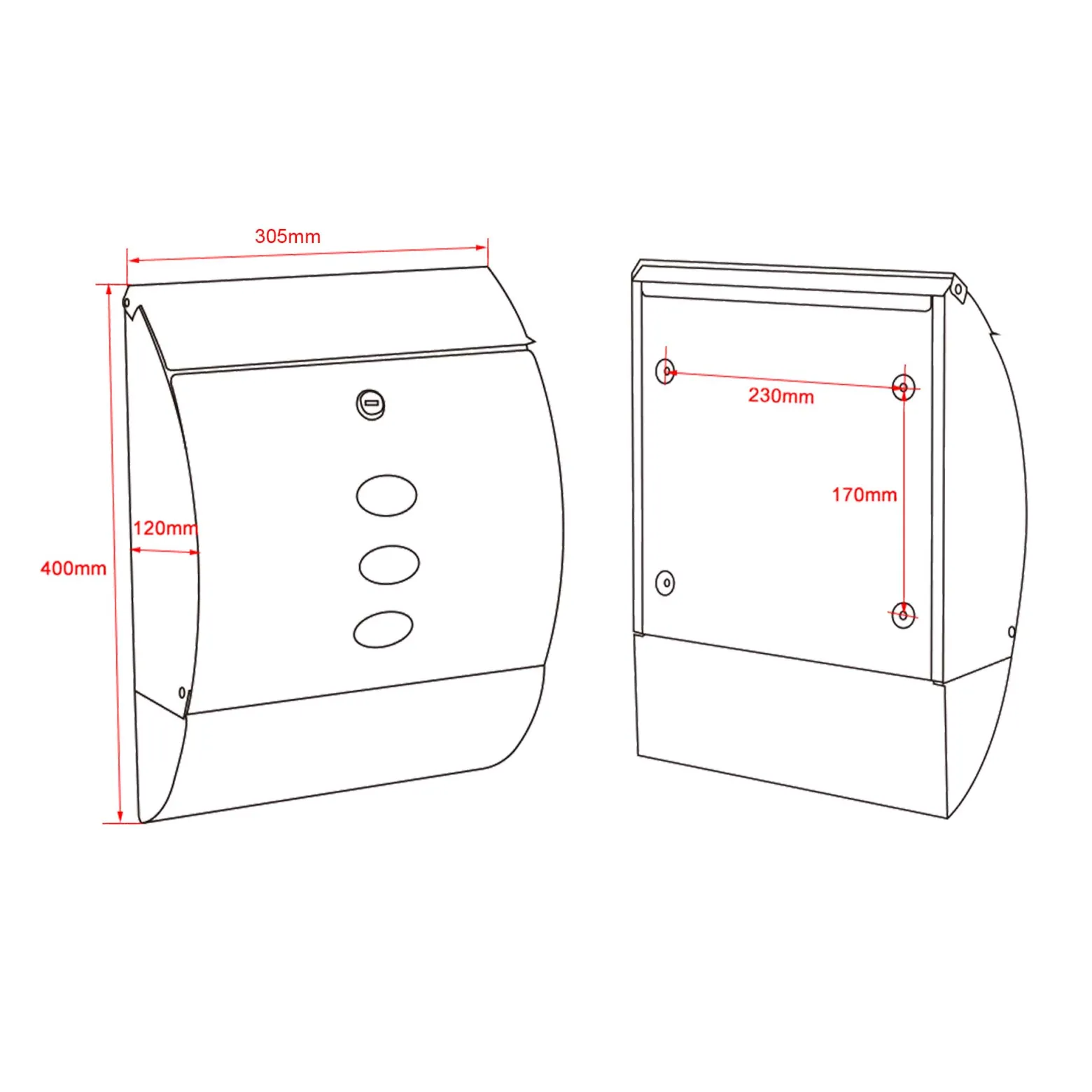 Wiltec Designer Briefkasten V18 Anthrazit 305 x 120 x 400 mm, Wandbriefkasten mit Schloss, Sichtfenstern und Zeitungsrolle, Postkasten aus pulverbeschichtetem Stahl