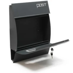 Wiltec Designer Briefkasten V4 Anthrazit 350 x 95 x 445 mm, Wandbriefkasten mit Schloss, Sichtschlitz, Namensschild und Zeitungsrolle, Postkasten aus pulverbeschichtetem Stahl