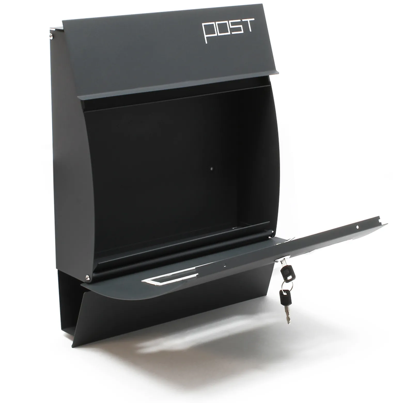 Wiltec Designer Briefkasten V4 Anthrazit 350 x 95 x 445 mm, Wandbriefkasten mit Schloss, Sichtschlitz, Namensschild und Zeitungsrolle, Postkasten aus pulverbeschichtetem Stahl
