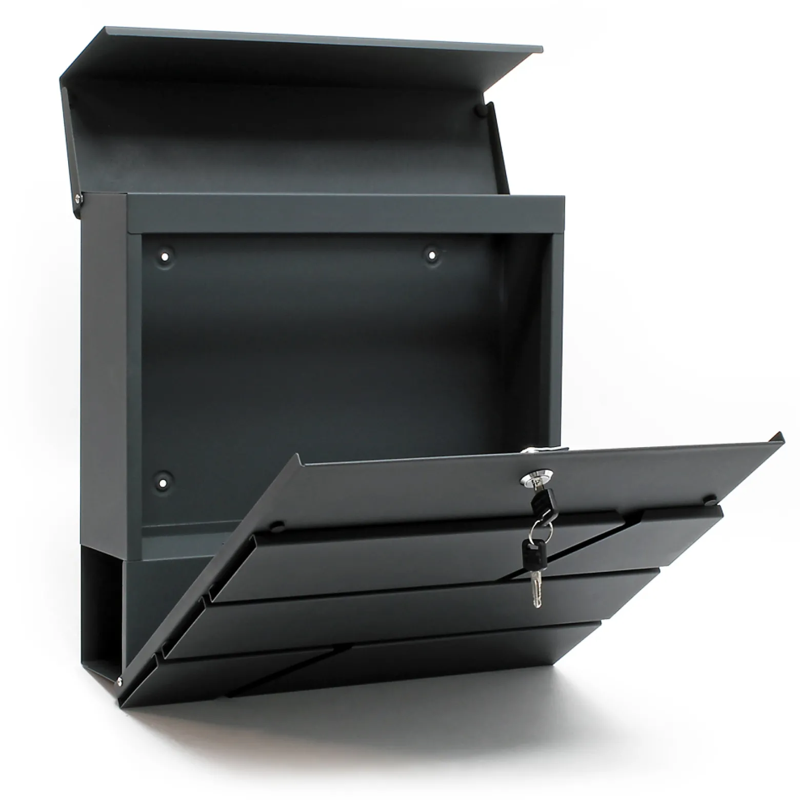 Wiltec Designer Briefkasten V14 Anthrazit 370 x 105 x 370 mm, Wandbriefkasten mit Schloss und Zeitungsrolle, Postkasten aus pulverbeschichtetem Stahl