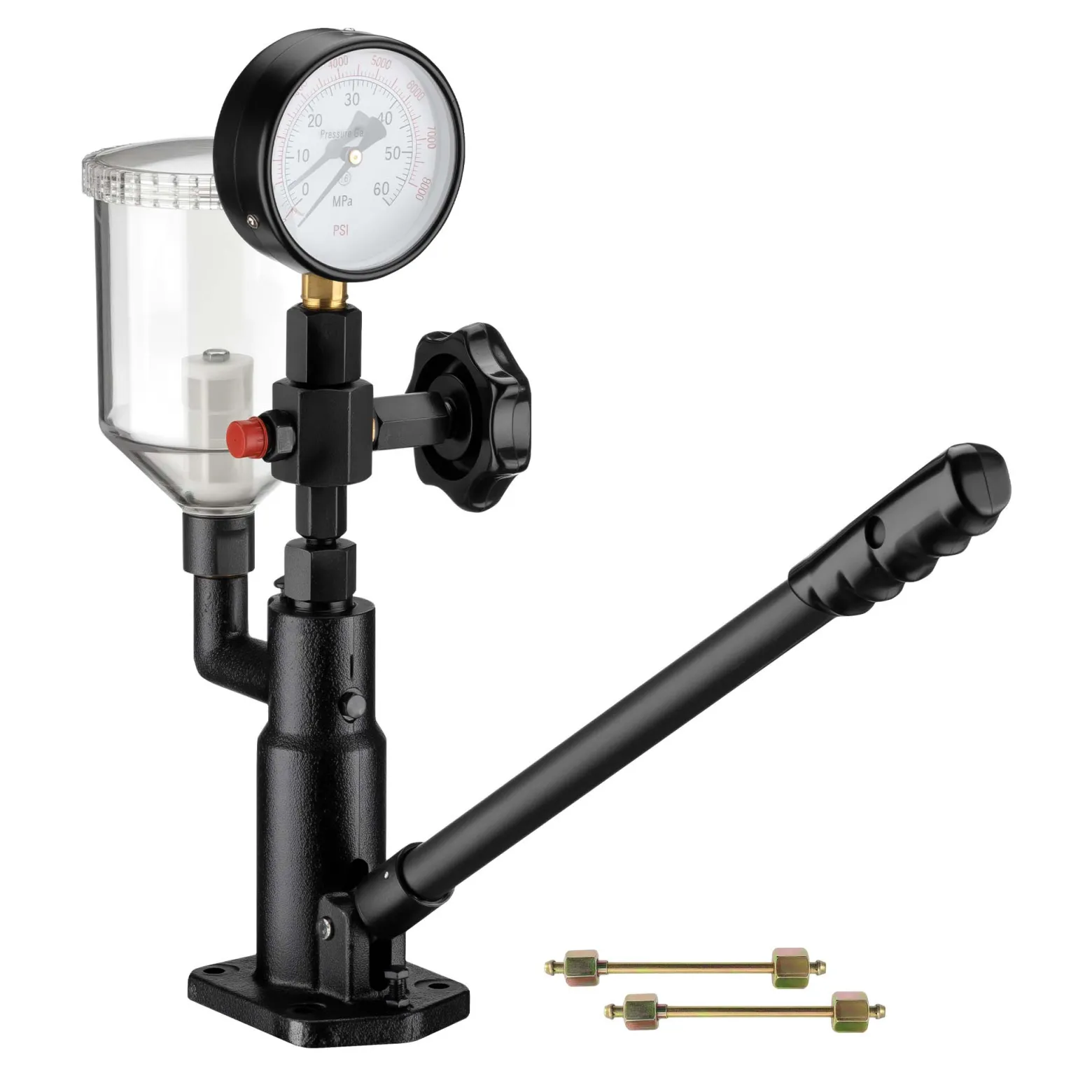 Wiltec Diesel Einspritzdüsentester, Einspritzdüsen Prüfgerät mit Manometer 0-600 bar, Injektor Testgerät inkl. Adapter, Kraftstoffbehälter und Hebel