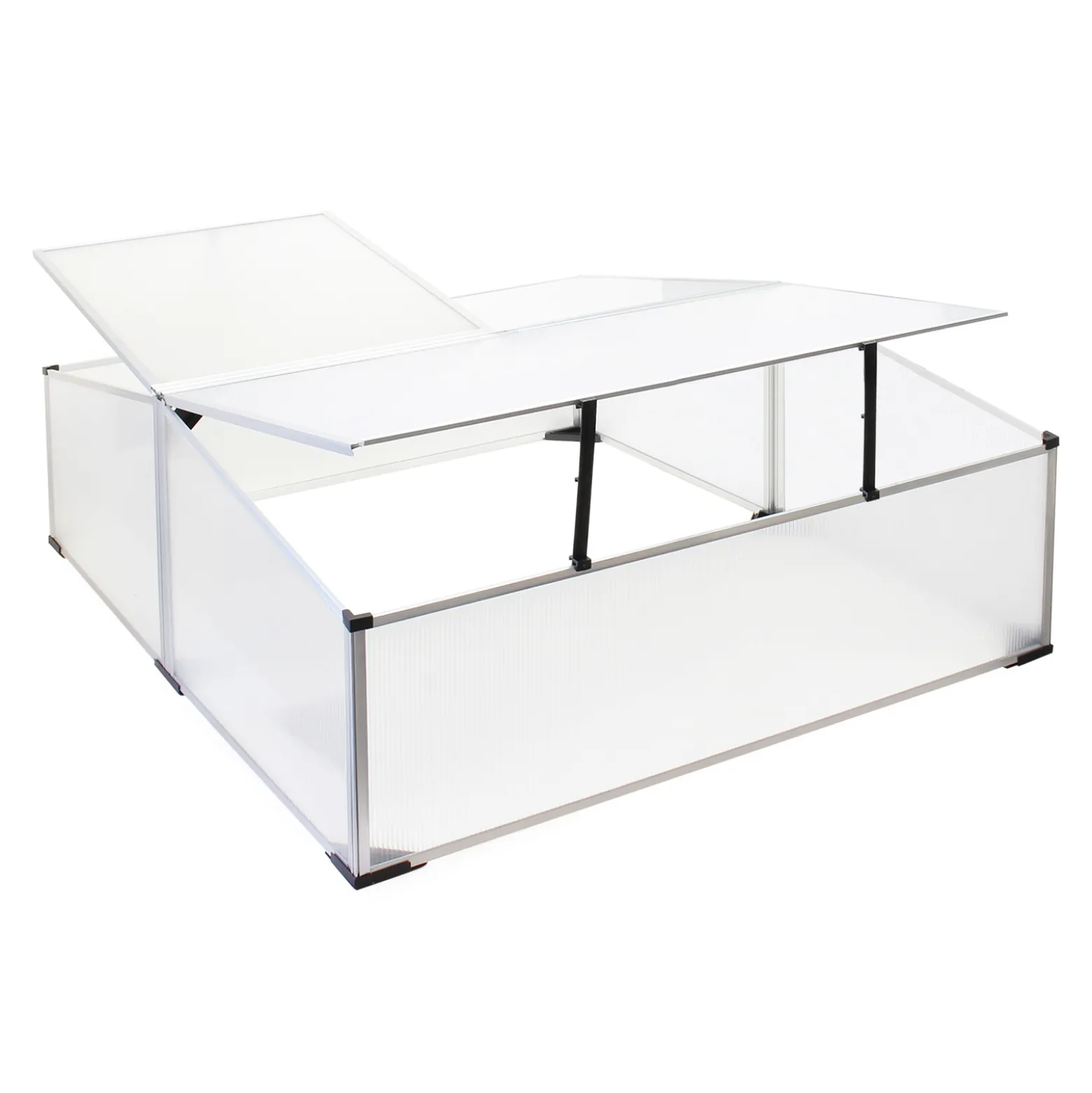 Wiltec Doppel Frühbeet Gewächshaus aus Aluminium, 100 x 120 x 40 cm, Gemüsebeet mit arretierbarem Dach und 3 Flügeln, witterungsbeständig, UV-Schutz