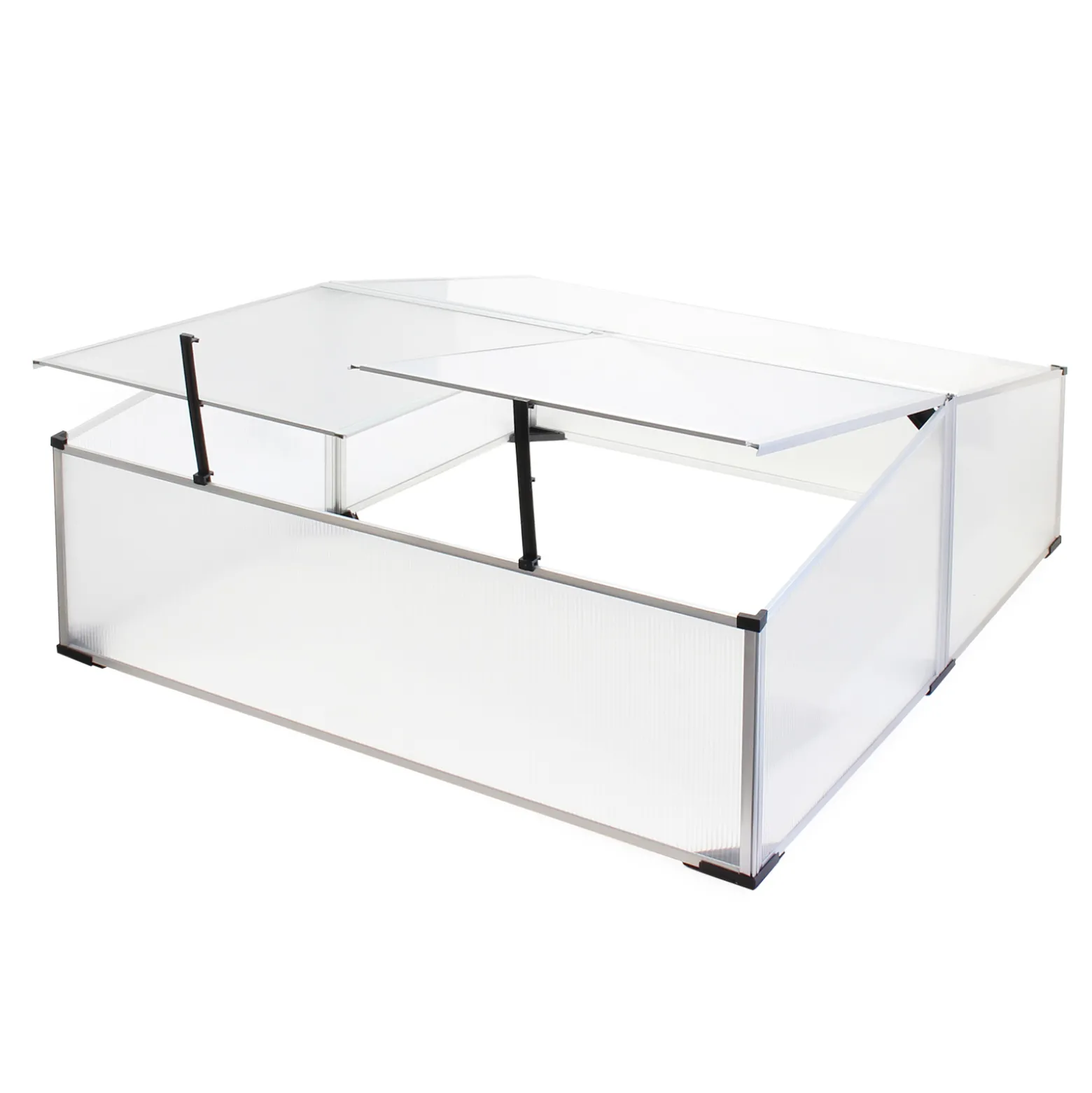 Wiltec Doppel Frühbeet Gewächshaus aus Aluminium, 100 x 120 x 40 cm, Gemüsebeet mit arretierbarem Dach und 3 Flügeln, witterungsbeständig, UV-Schutz