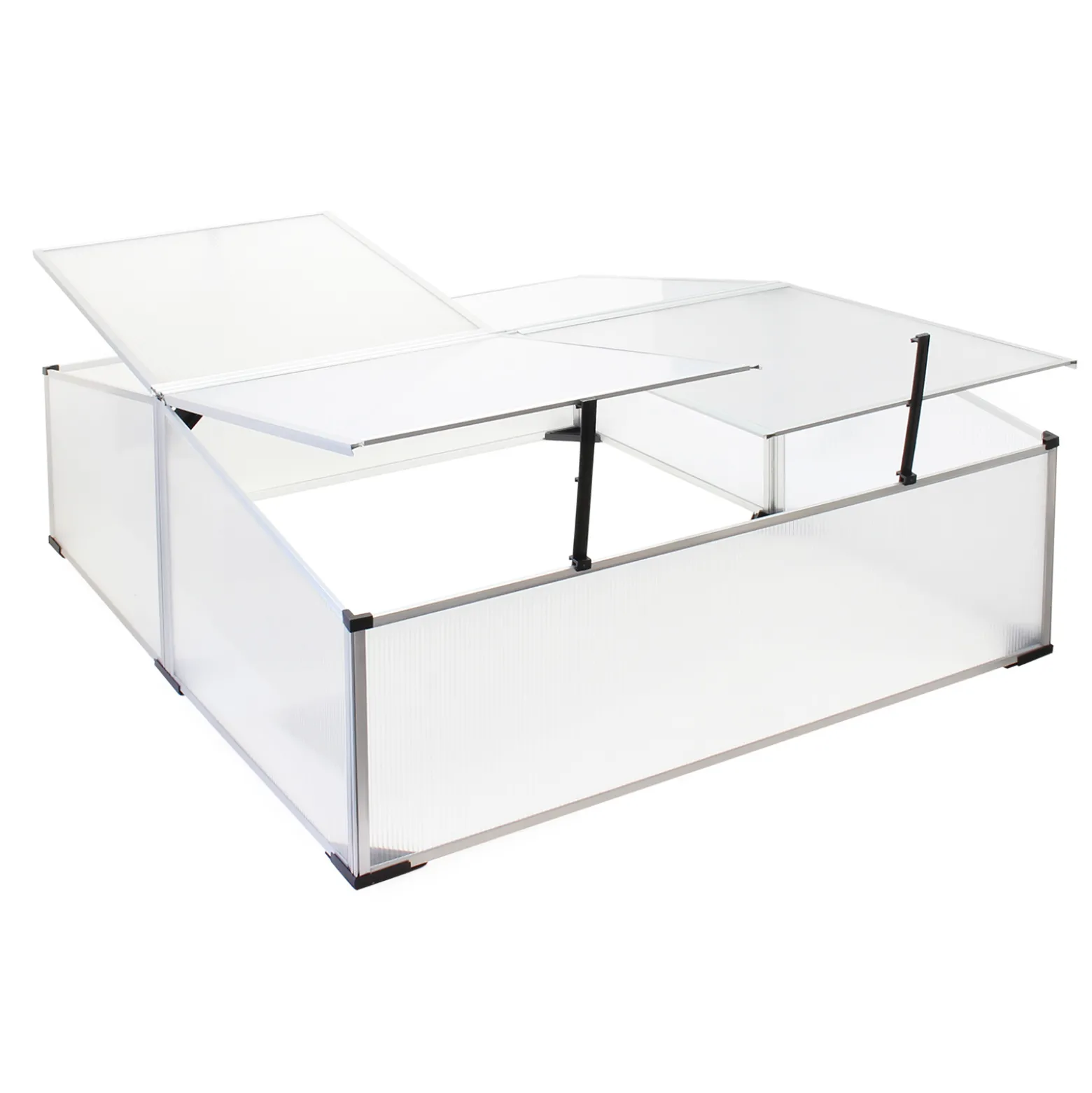 Wiltec Doppel Frühbeet Gewächshaus aus Aluminium, 100 x 120 x 40 cm, Gemüsebeet mit arretierbarem Dach und 4 Flügeln, witterungsbeständig, UV-Schutz