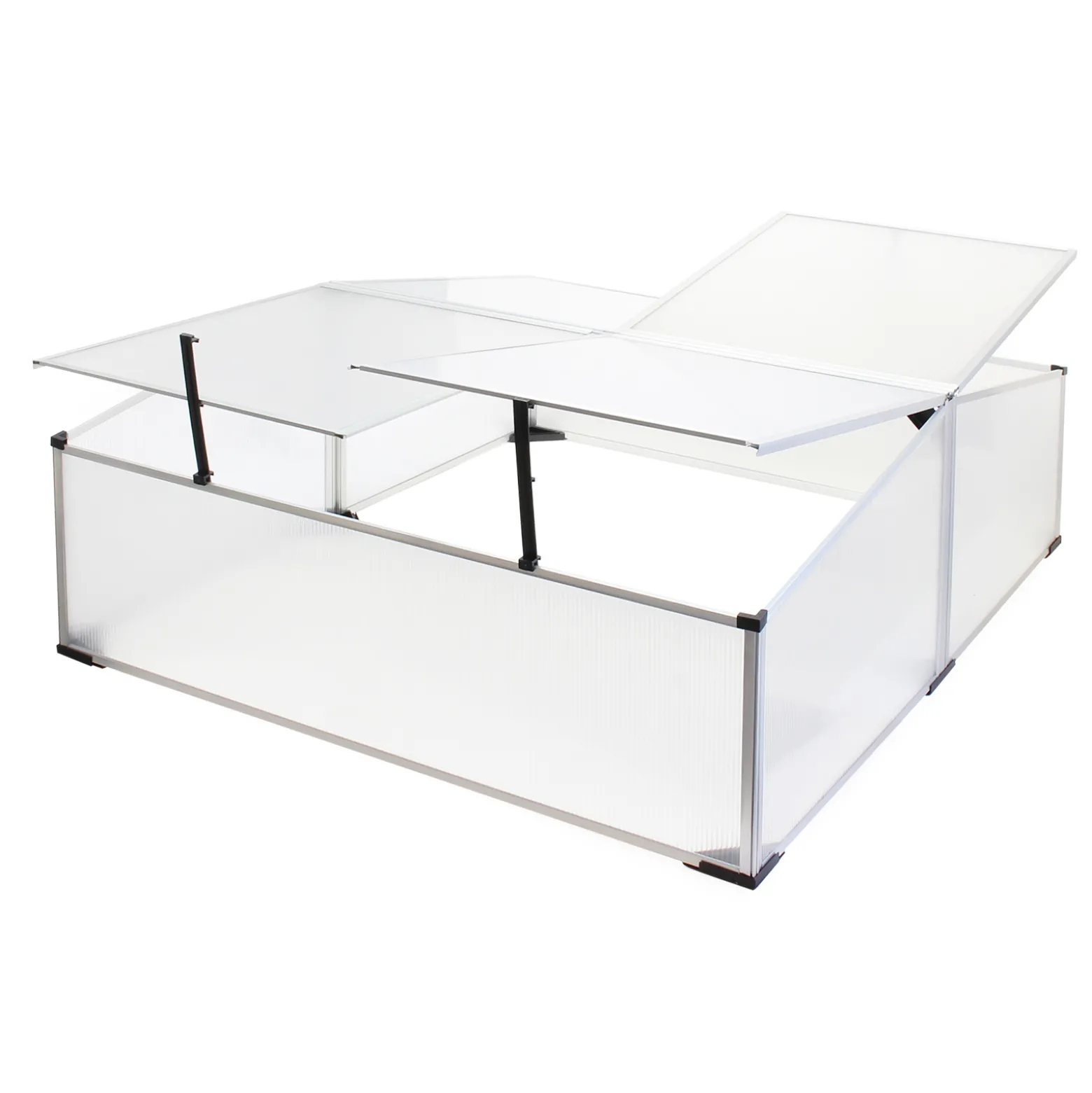 Wiltec Doppel Frühbeet Gewächshaus aus Aluminium, 100 x 120 x 40 cm, Gemüsebeet mit arretierbarem Dach und 4 Flügeln, witterungsbeständig, UV-Schutz