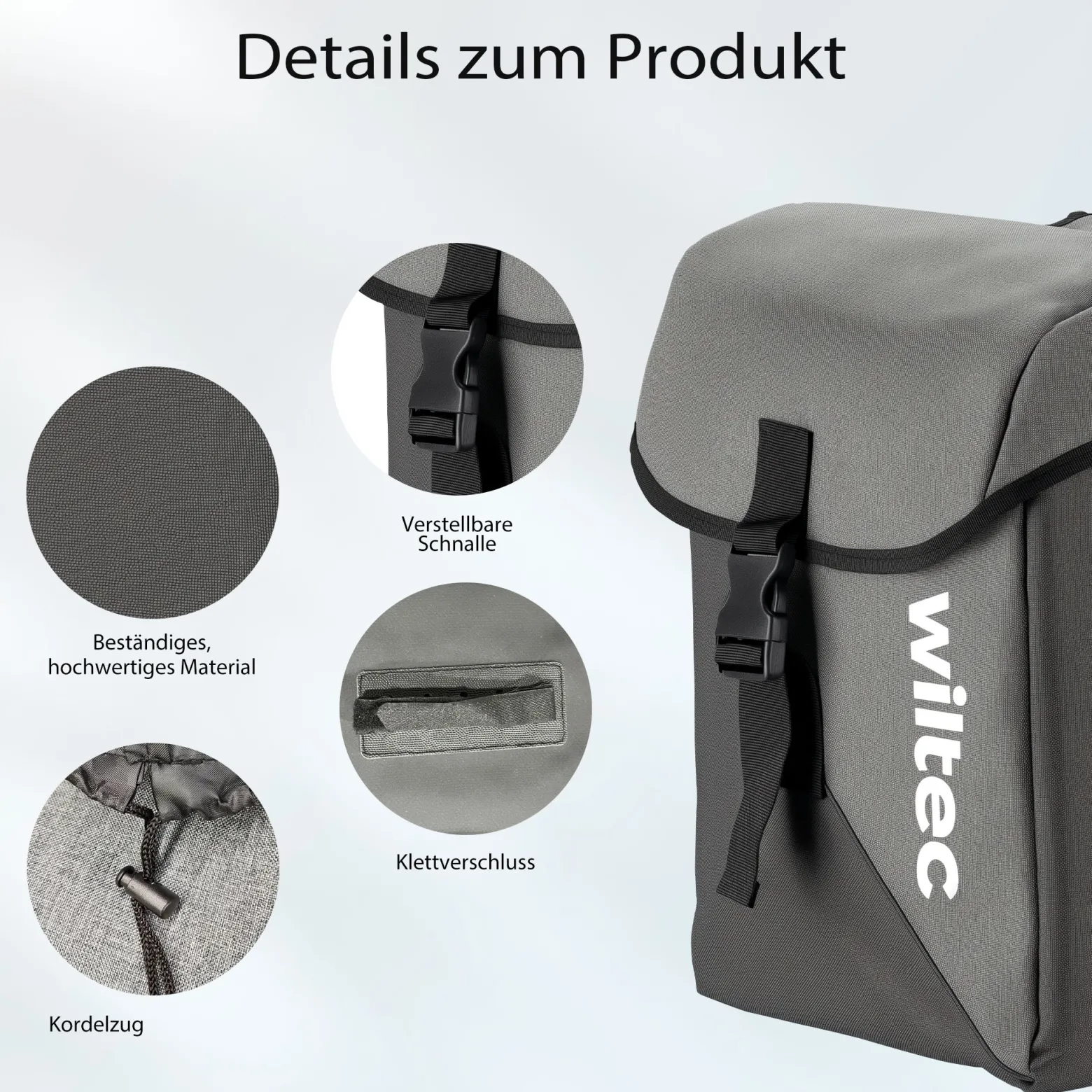 Wiltec Doppel Gepäckträgertasche, Fahrradtasche Gepäckträger 35 l Stauraum, wasserresistente Fahrrad Tasche, Gepäcktasche leichte Handhabung