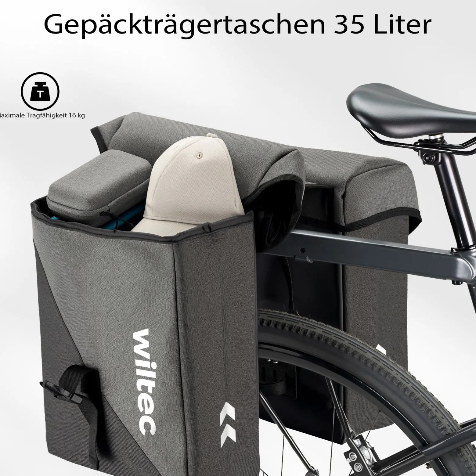 Wiltec Doppel Gepäckträgertasche, Fahrradtasche Gepäckträger 35 l Stauraum, wasserresistente Fahrrad Tasche, Gepäcktasche leichte Handhabung