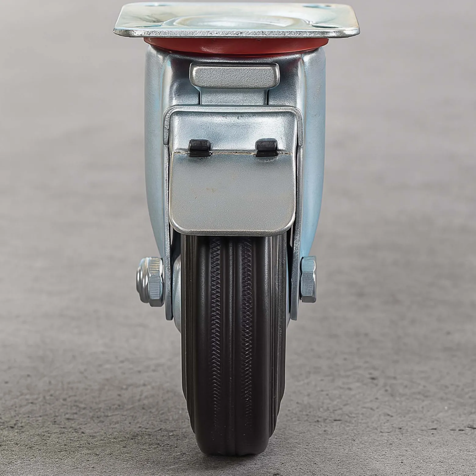 Wiltec Doppelstopp-Lenkrolle Ø200mm bis 150kg Tragkraft mit Gummirad und Feststellbremse leiser Lauf, Transportrolle Möbelrolle Laufrolle Möbel-Lenkrolle
