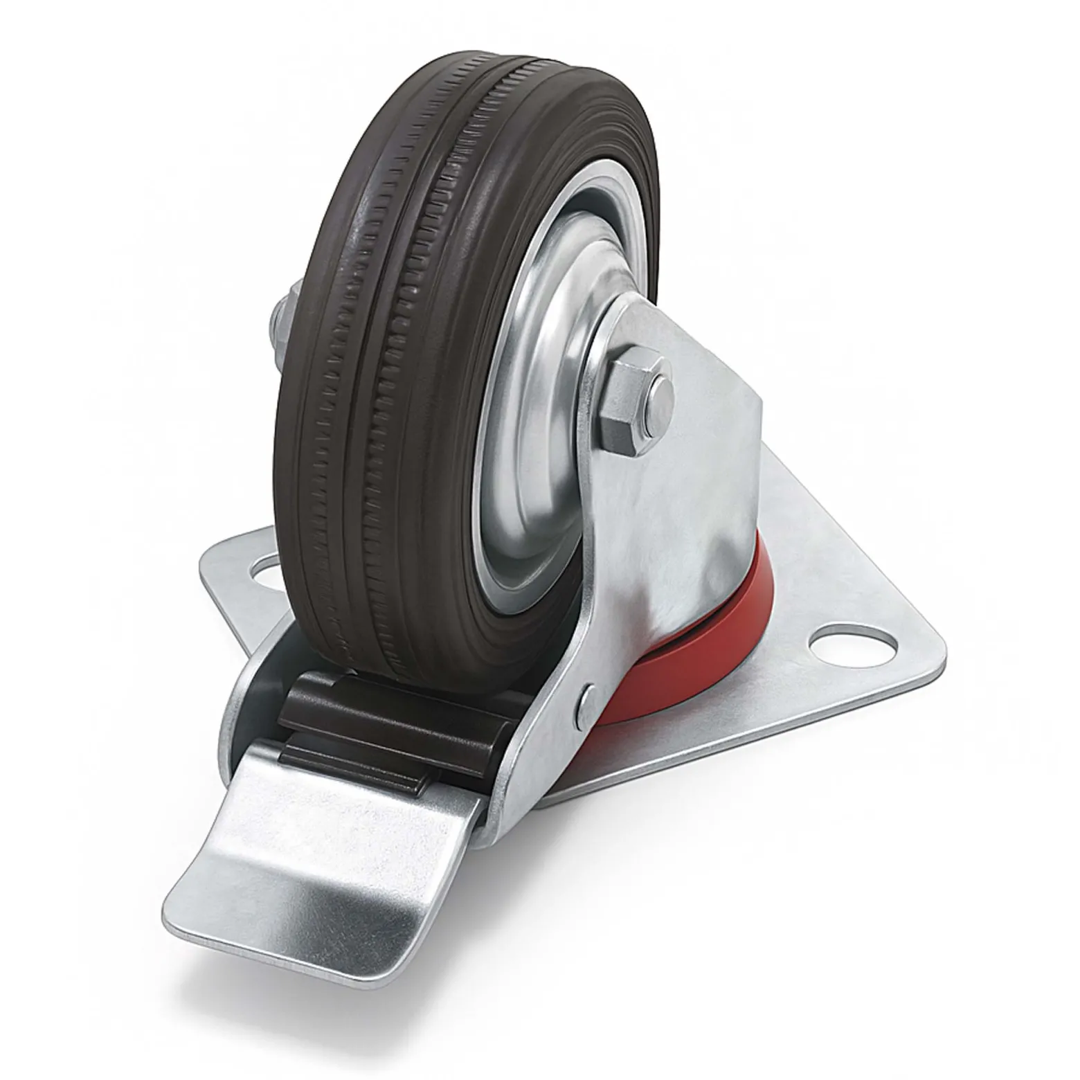 Wiltec Doppelstopp-Lenkrolle Ø125mm bis 100kg Tragkraft mit Gummirad und Feststellbremse leiser Lauf, Transportrolle Möbelrolle Laufrolle Möbel-Lenkrolle