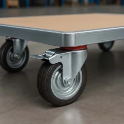 Wiltec Doppelstopp-Lenkrolle Ø100mm bis 70kg Tragkraft mit Gummirad und Feststellbremse leiser Lauf, Transportrolle Möbelrolle Laufrolle Möbel-Lenkrolle