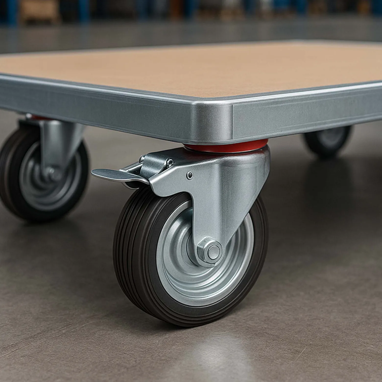 Wiltec Doppelstopp-Lenkrolle Ø100mm bis 70kg Tragkraft mit Gummirad und Feststellbremse leiser Lauf, Transportrolle Möbelrolle Laufrolle Möbel-Lenkrolle