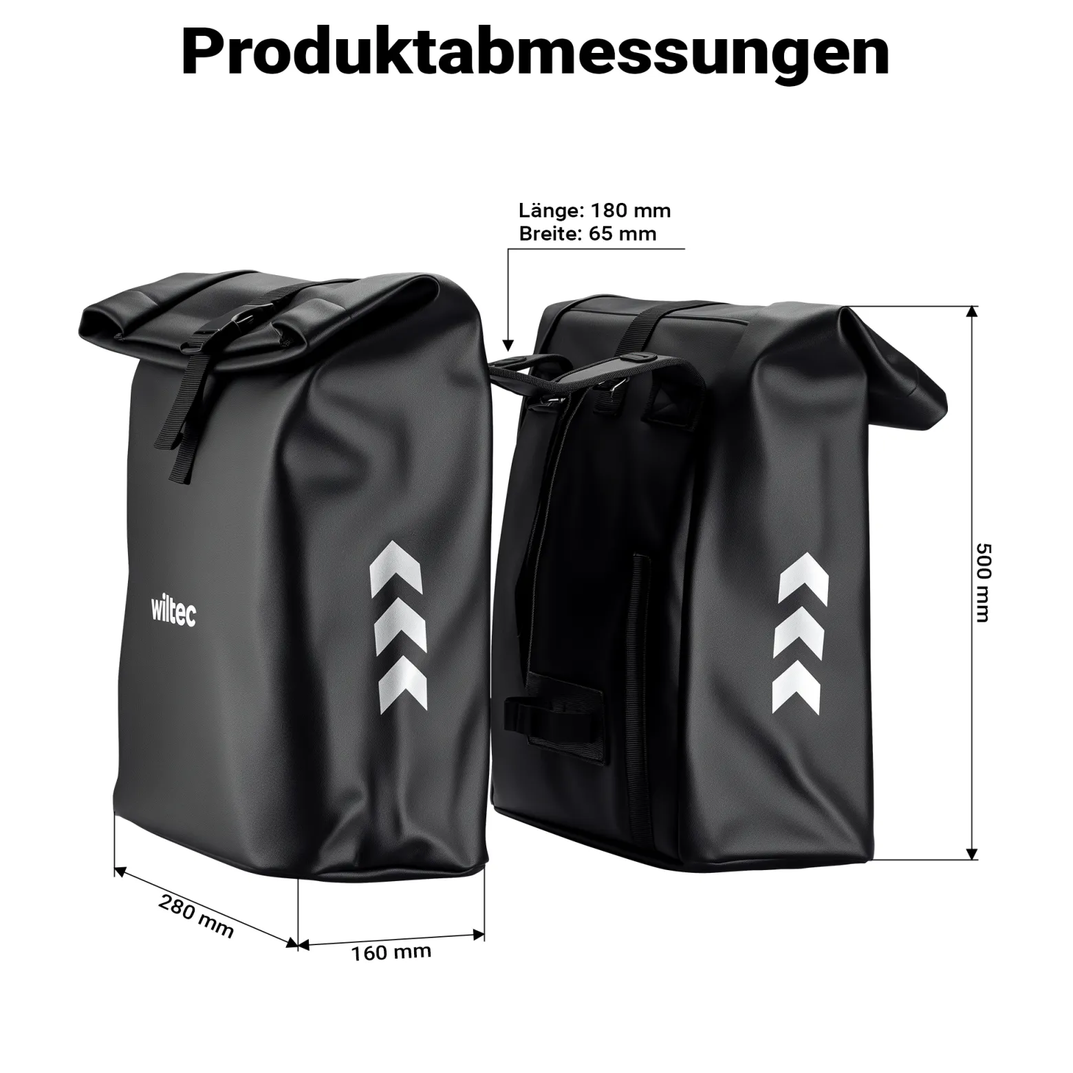 Wiltec Doppeltasche Gepäckträgertasche 48 l, Fahrradtasche Gepäckträger 30 x 14 x 57 cm, wasserresistente Fahrradtasche
