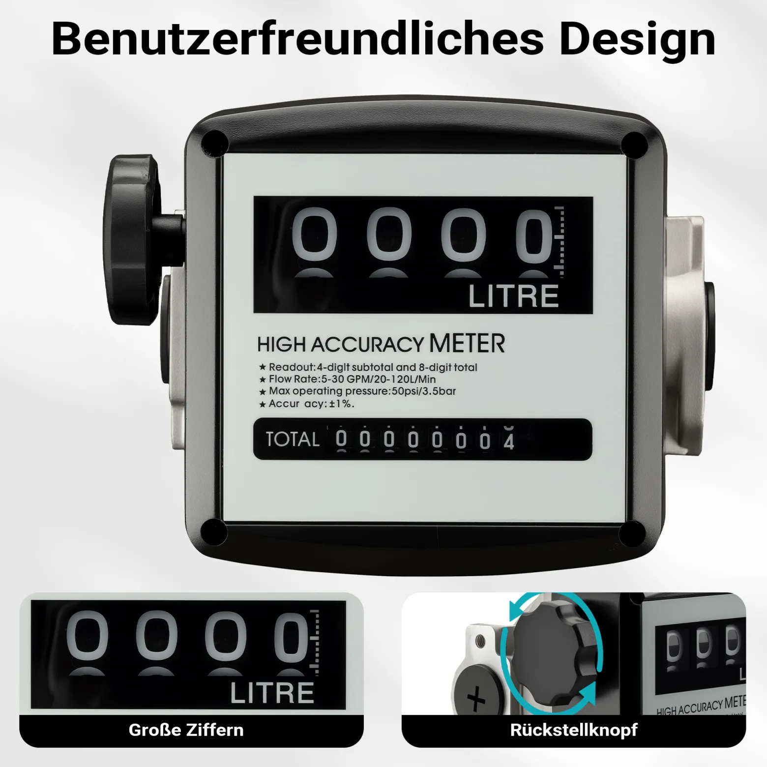 Wiltec Doppelzähler für Diesel Heizöl 3,5 bar 20-120l/min mit 32mm (1") Anschlüsse und 1% Abweichung, für Heizölpumpen und Dieselpumpen