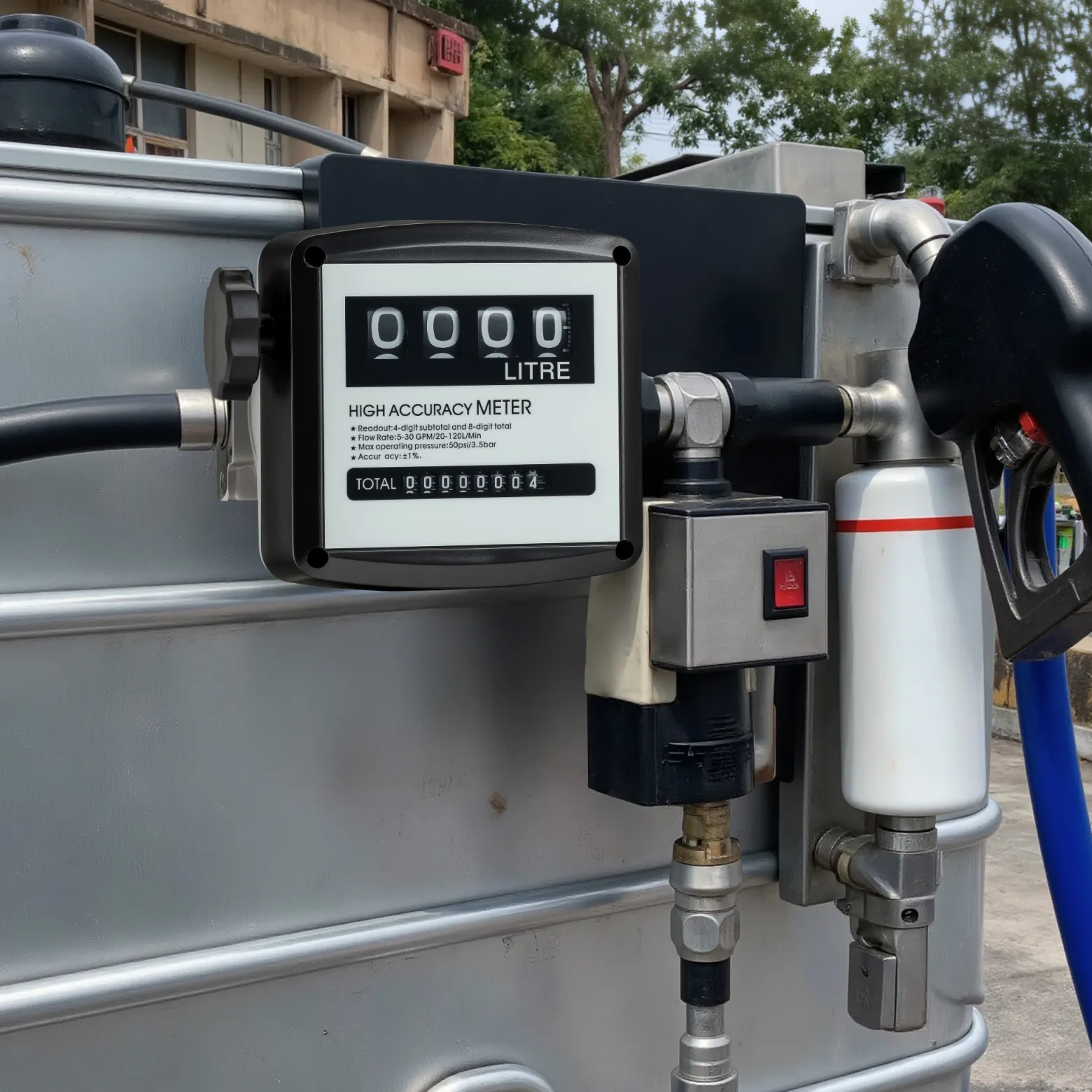 Wiltec Doppelzähler für Diesel Heizöl 3,5 bar 20-120l/min mit 32mm (1") Anschlüsse und 1% Abweichung, für Heizölpumpen und Dieselpumpen