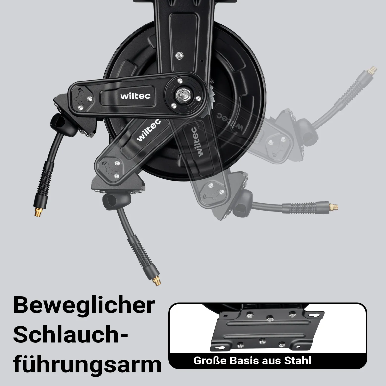 Wiltec Druckluft Schlauchtrommel 15 m, automatische Druckluftschlauchtrommel Stahl, 20 bar Drucklufttrommel, Schlauchaufroller einfache Montage
