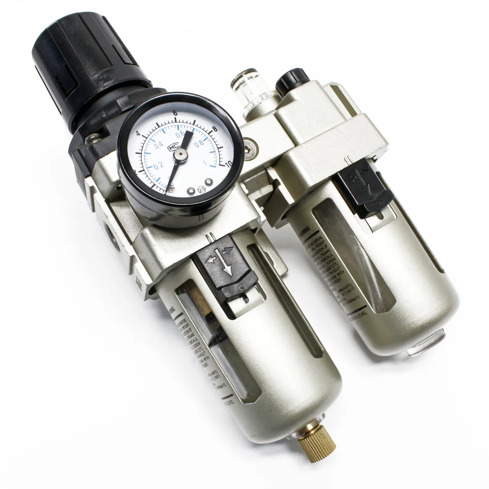 Wiltec Druckluft Wartungseinheit mit 12,91 mm (1/4") IG, Filter, Druckregler Druckminderer, Wasserabscheider, Ölnebler