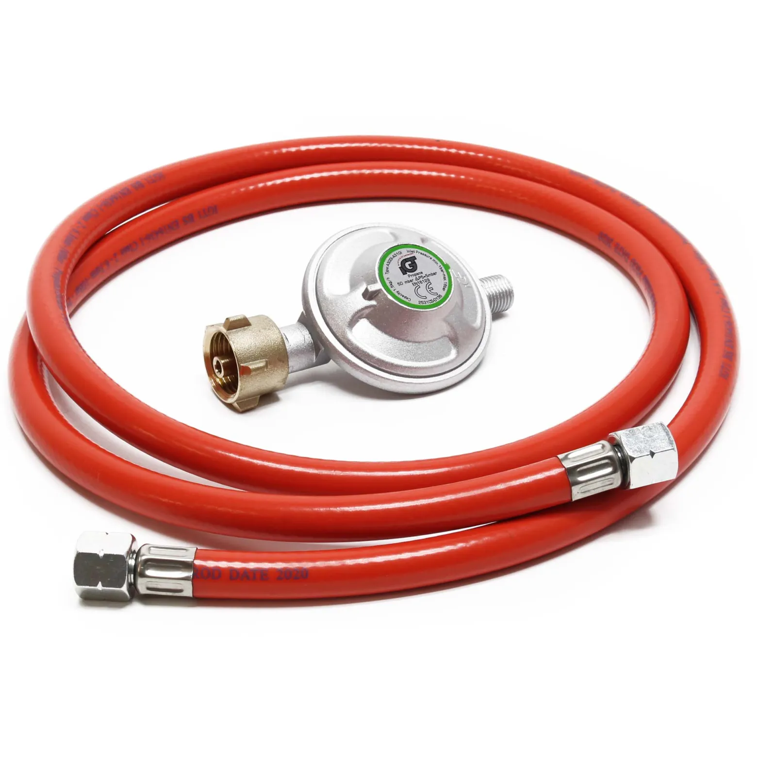 Wiltec Druckminderer auf 50 mbar mit 200 cm Propanschlauch für Gaszylinder mit Eingang Ø 1/14" / 21,8 mm LH Gasdruckregler Druckregler Gasregler Gasdruckminderer