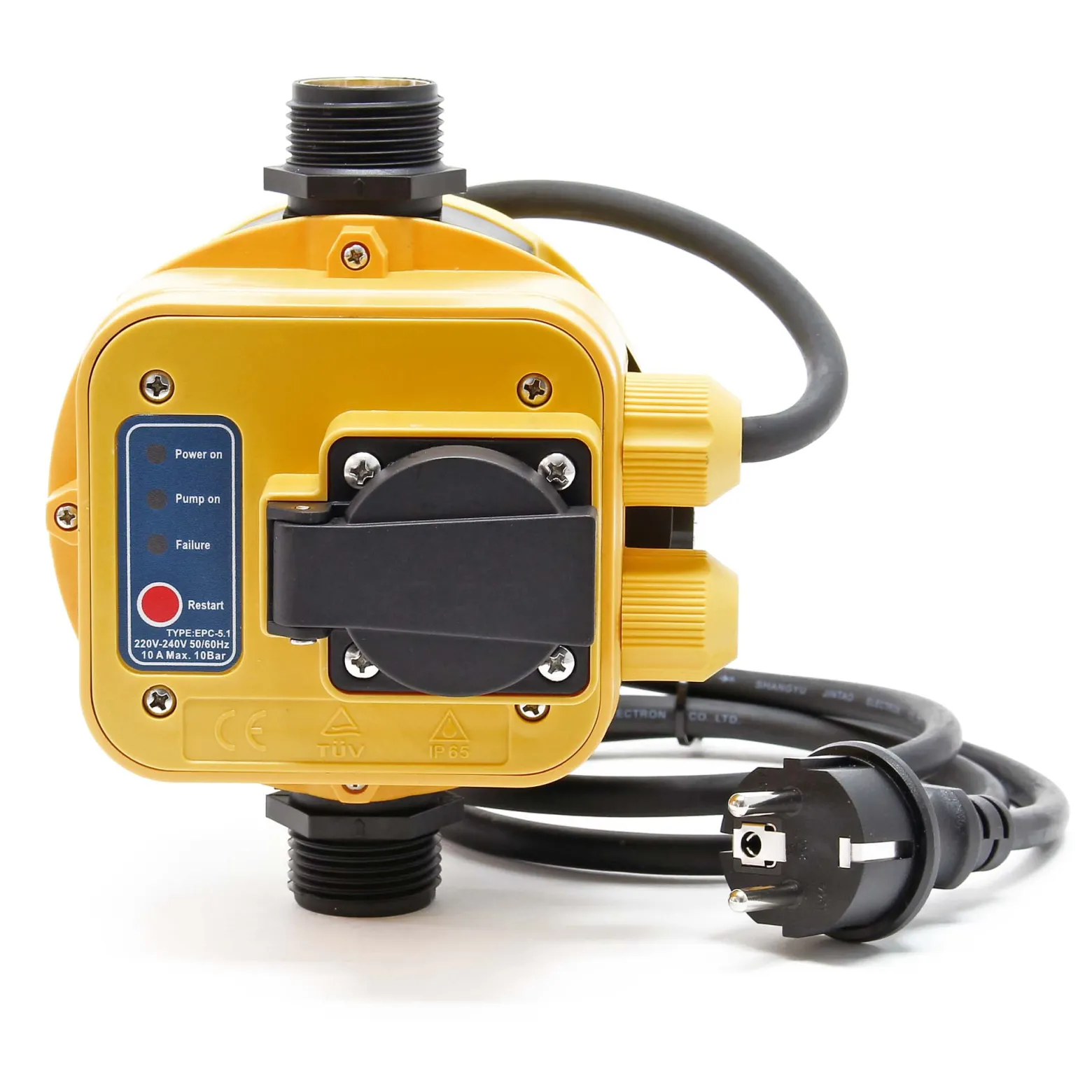 Wiltec Druckschalter EPC-5.1 230V 1-phasig bis 10 bar, Druckwächter mit Trockenlaufschutz für Hauswasserwerke und Pumpen, zuverlässige Pumpensteuerung