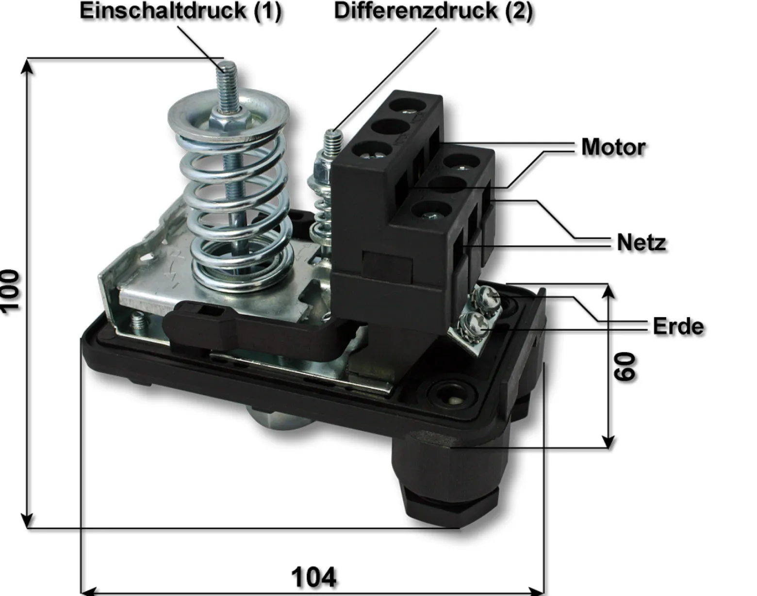 Wiltec Druckschalter SK-9 230V 1-phasig, Druckwächter mit Trockenlaufschutz für Hauswasserwerke und Pumpen, zuverlässige Pumpensteuerung