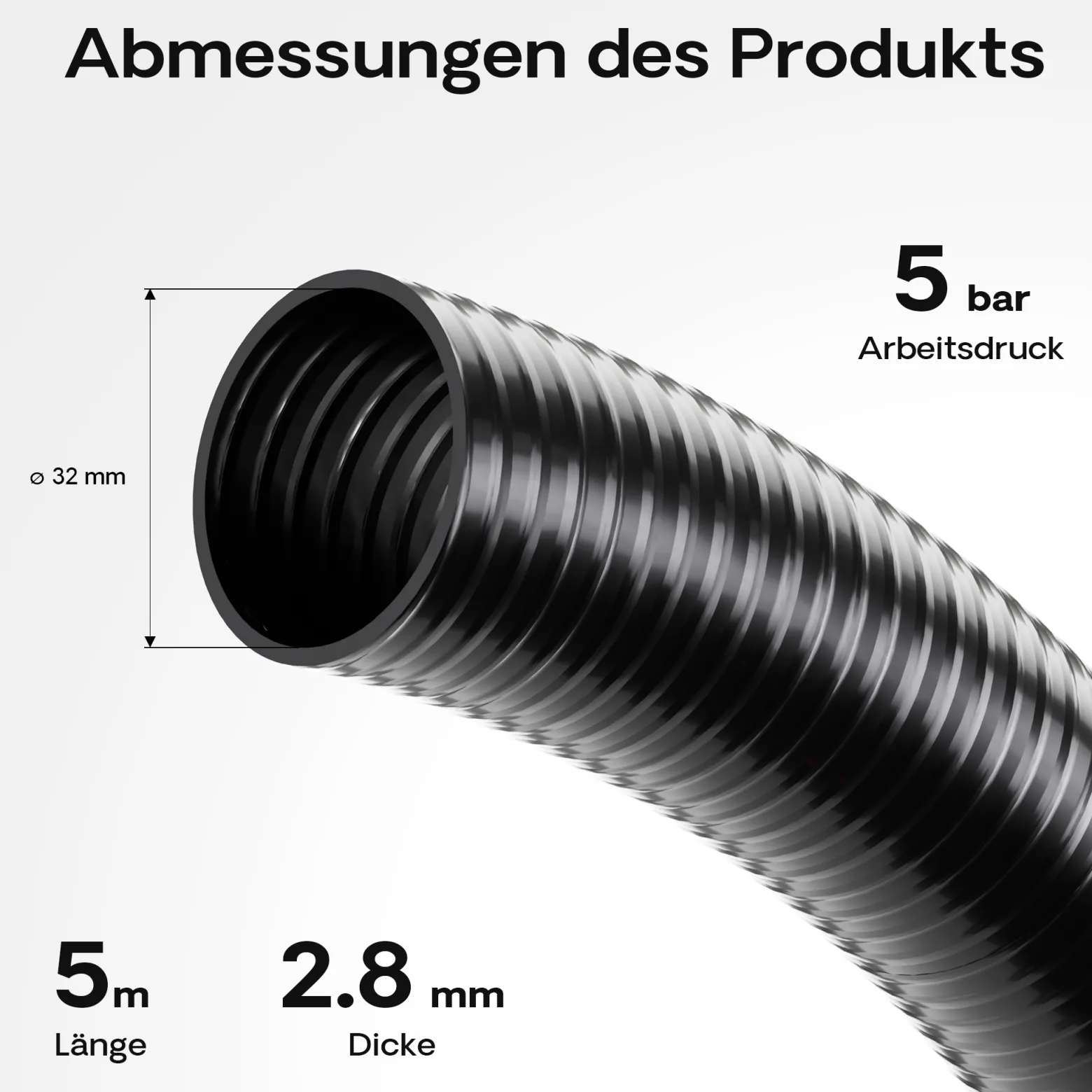 Wiltec Druck- und Saugschlauch 5m Teichschlauch 32mm 320g/m schwarz sehr gute UV-Beständigkeit Pumpenschlauch