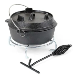 Wiltec Dutch Oven 3l mit Untersetzer und Deckelheber, Kochtopf aus Gusseisen für Lagerfeuer und Camping