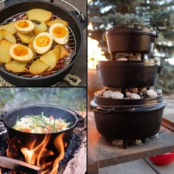 Wiltec Dutch Oven 3l mit Untersetzer und Deckelheber, Kochtopf aus Gusseisen für Lagerfeuer und Camping