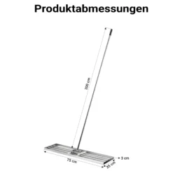 Wiltec Edelstahl Rasenrakel mit Stiel Größe L, Flächenebner 35 x 75 x 2,8 cm Unebenheiten im Rasen ausgleichen, Leveler Gartengerät zum Rasen sanden